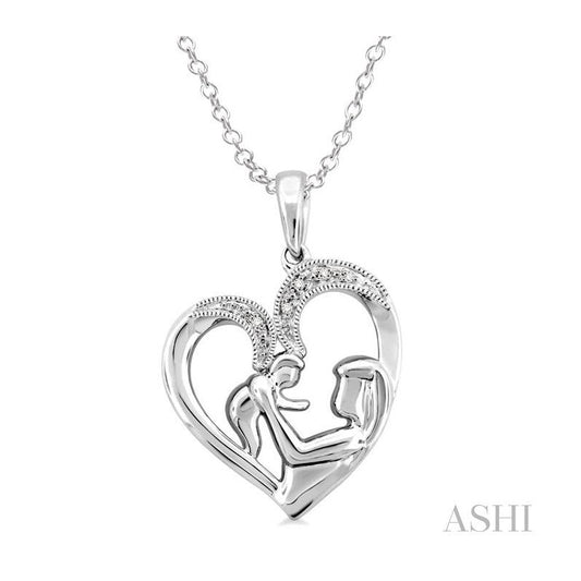 ASHI Silver Heart Shape Mom & Child Diamond Fashion Pendant 87809PPSSSLPD