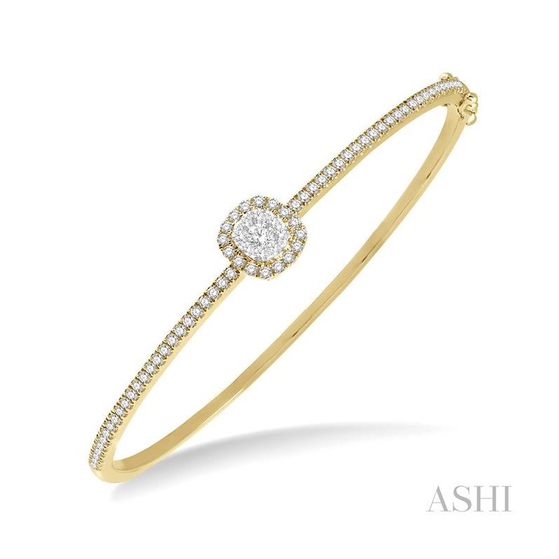 ASHI Stackable Cushion Shape Halo Lovebright Essential Diamond Bangle 799B1PPFGYW-CU