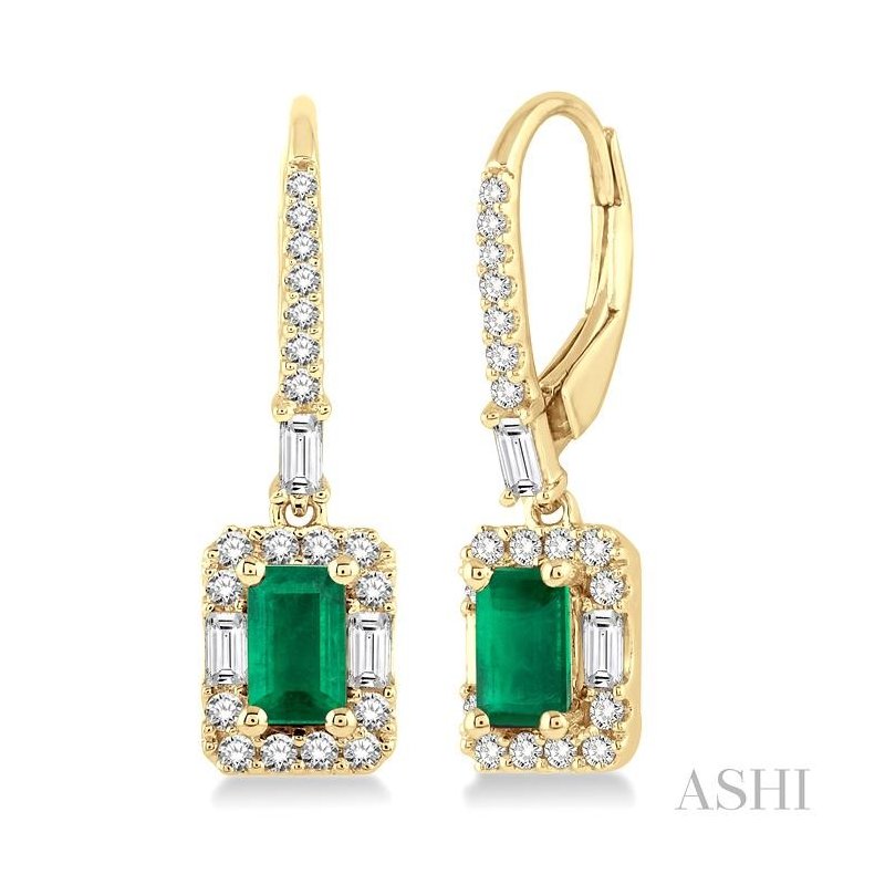 ASHI Emerald Shape Gemstone & Halo Diamond Earrings 58493PPFHEREMYG