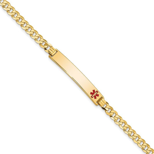 Quality Gold 14K Medical Red Enamel Flat Curb Link ID Bracelet XM562FR