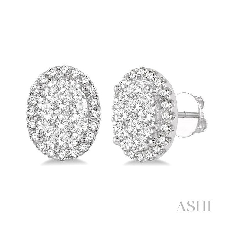 ASHI Oval Shape Halo Lovebright Essential Diamond Earrings 914A1PPFVERWG