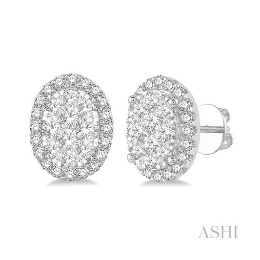 ASHI Oval Shape Halo Lovebright Essential Diamond Earrings 914A1PPFVERWG