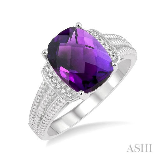ASHI Silver Cushion Shape Gemstone & Diamond Ring 88829PPSSAMSLRG