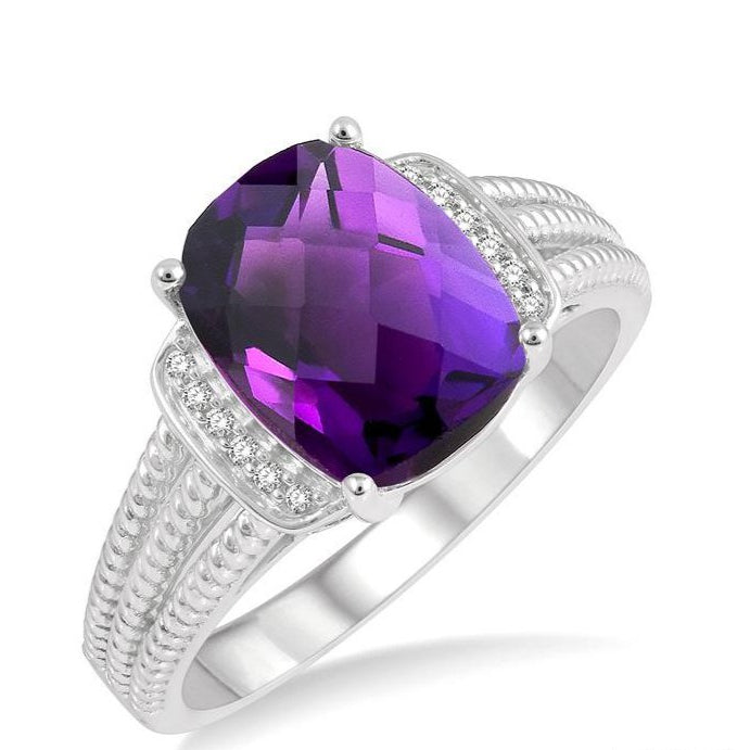 Parkplace Jewelers Silver Cushion Shape Gemstone & Diamond Ring 88829PPSSAMSLRG