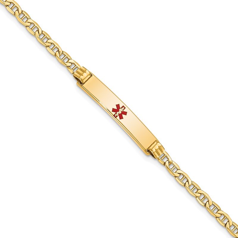 Quality Gold 14K Semi-solid Medical Polished Red Enamel Anchor ID Bracelet XM558CR