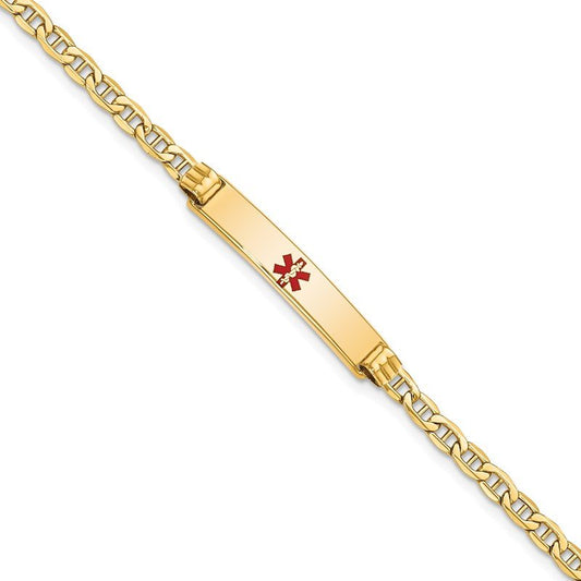 Quality Gold 14K Semi-solid Medical Polished Red Enamel Anchor ID Bracelet XM558CR