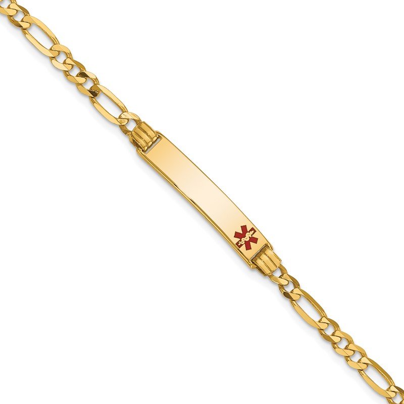 Quality Gold 14K Medical Red Enamel Figaro ID Bracelet XM553FR