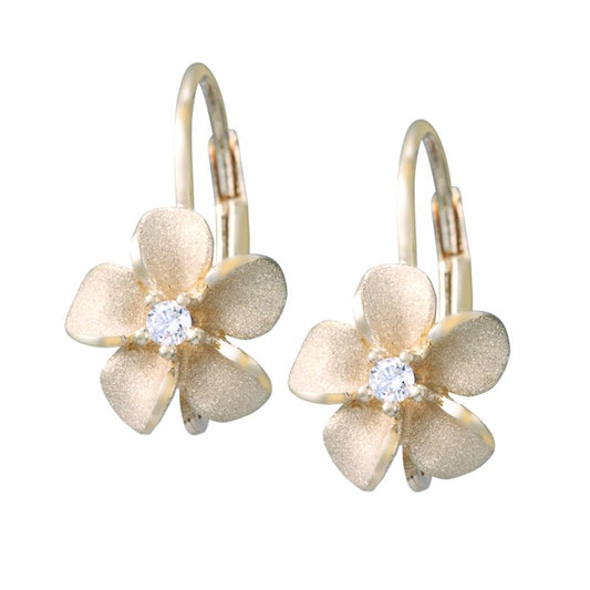 Denny Wong Designs Yellow Gold Plumeria Leverback Earrings FEP-08SD4-LB