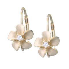 Denny Wong Designs Yellow Gold Plumeria Leverback Earrings FEP-08SD4-LB