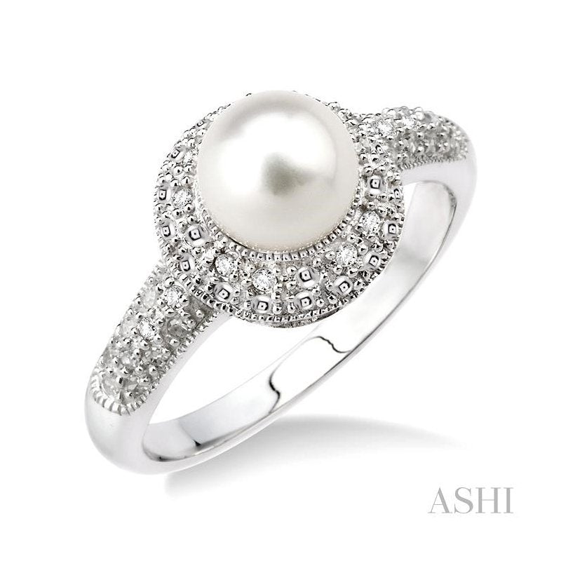 ASHI Silver Pearl & Diamond Ring 88289PPSSSLRG