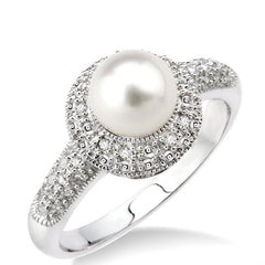 Parkplace Jewelers Silver Pearl & Diamond Ring 88289PPSSSLRG