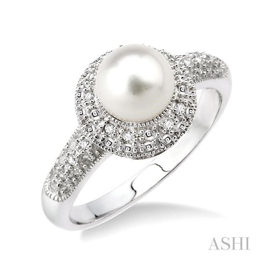 ASHI Silver Pearl & Diamond Ring 88289PPSSSLRG