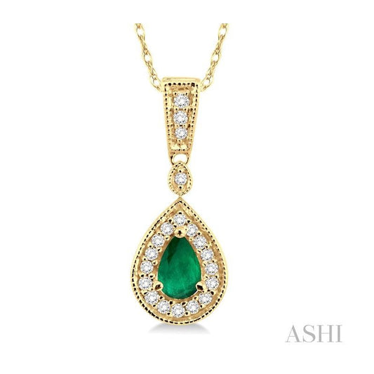 ASHI Pear Shape Gemstone & Halo Diamond Pendant 58327PPFNPDEMYG