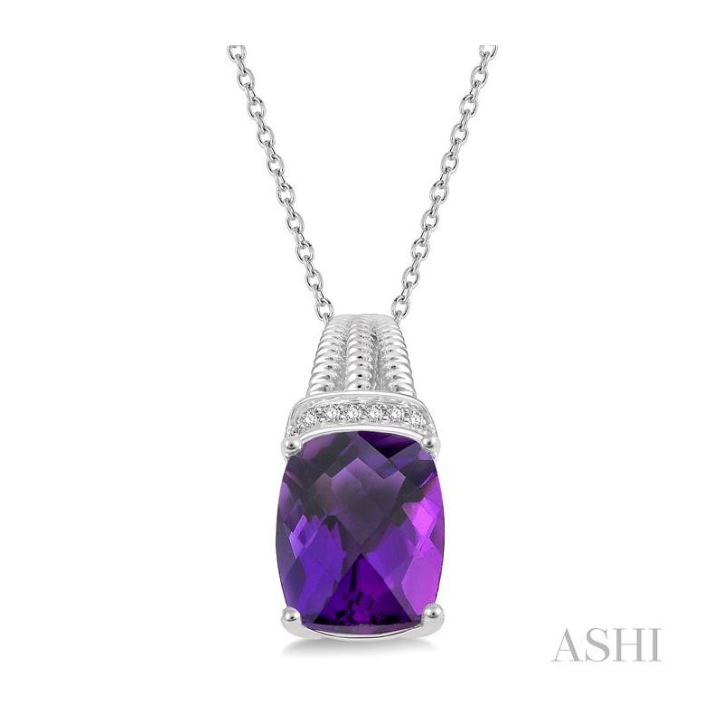 ASHI Silver Cushion Shape Gemstone & Diamond Pendant 88829PPSSAMSLPD