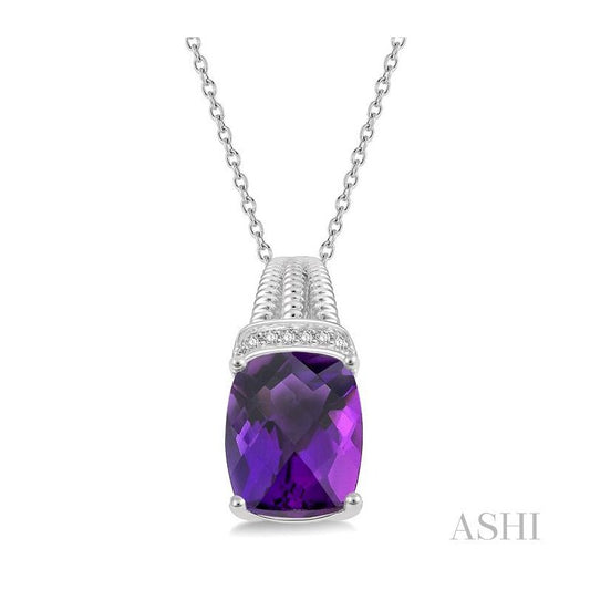 ASHI Silver Cushion Shape Gemstone & Diamond Pendant 88829PPSSAMSLPD
