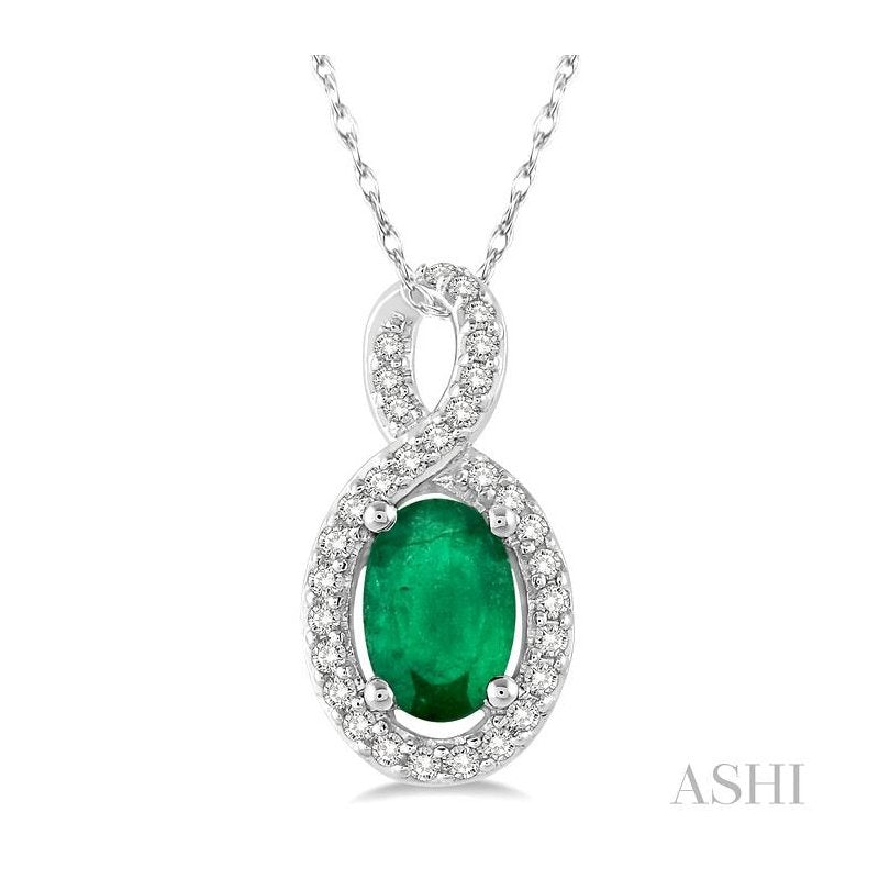 ASHI Oval Shape Gemstone & Halo Diamond Pendant 58508PPFSPDEMWG