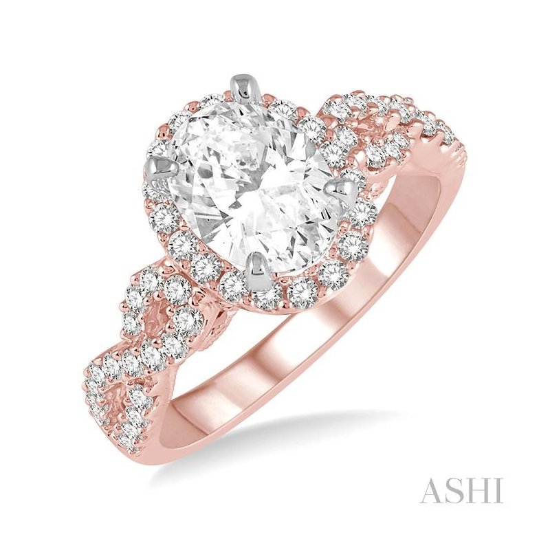 ASHI Oval Shape Semi-Mount Halo Diamond Engagement Ring 245C3PPFVPW-SM