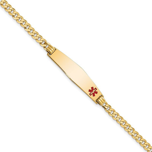 Quality Gold 14K Medical Soft Diamond Shape Red Enamel Flat Curb Link ID Bracelet XM561FC