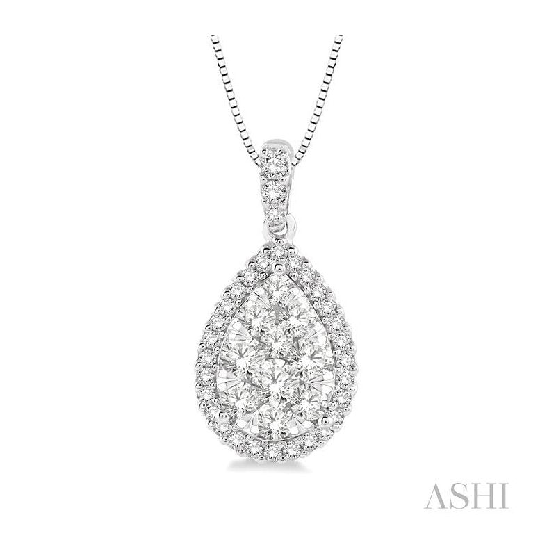 ASHI Pear Shape Halo Lovebright Essential Diamond Pendant 96095PPFVPDWG