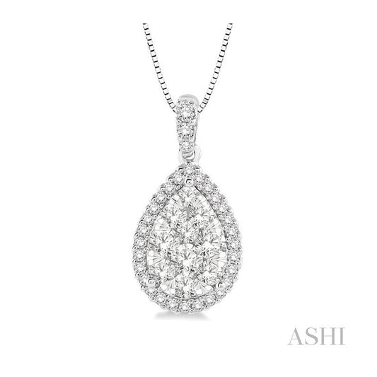 ASHI Pear Shape Halo Lovebright Essential Diamond Pendant 96095PPFVPDWG