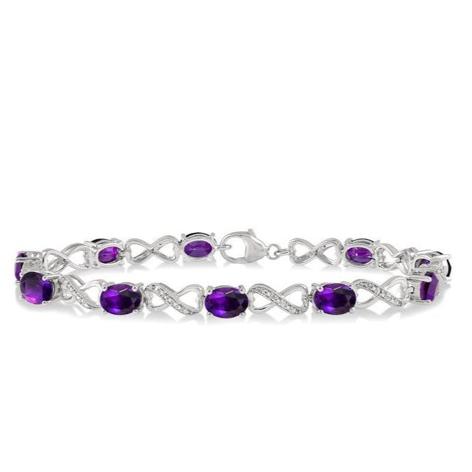 Parkplace Jewelers Silver Oval Shape Gemstone & Diamond Bracelet 85188PPSSAMSLTB