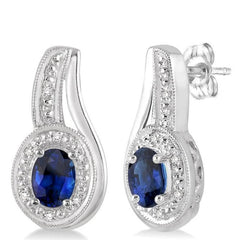 Parkplace Jewelers Silver Oval Shape Gemstone & Diamond Earrings 88679PPSSSPSLER