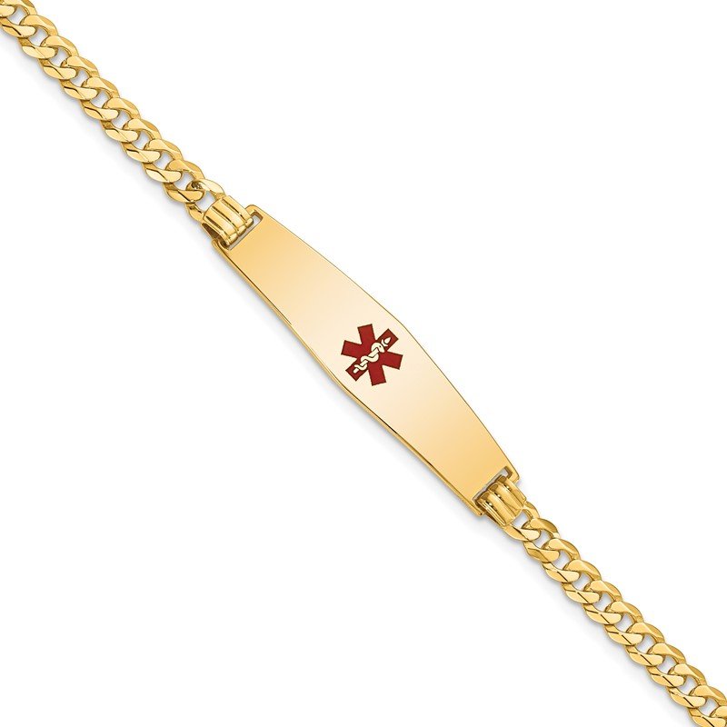 Quality Gold 14K Medical Soft Diamond Shape Red Enamel Flat Curb Link ID Bracelet XM561CC