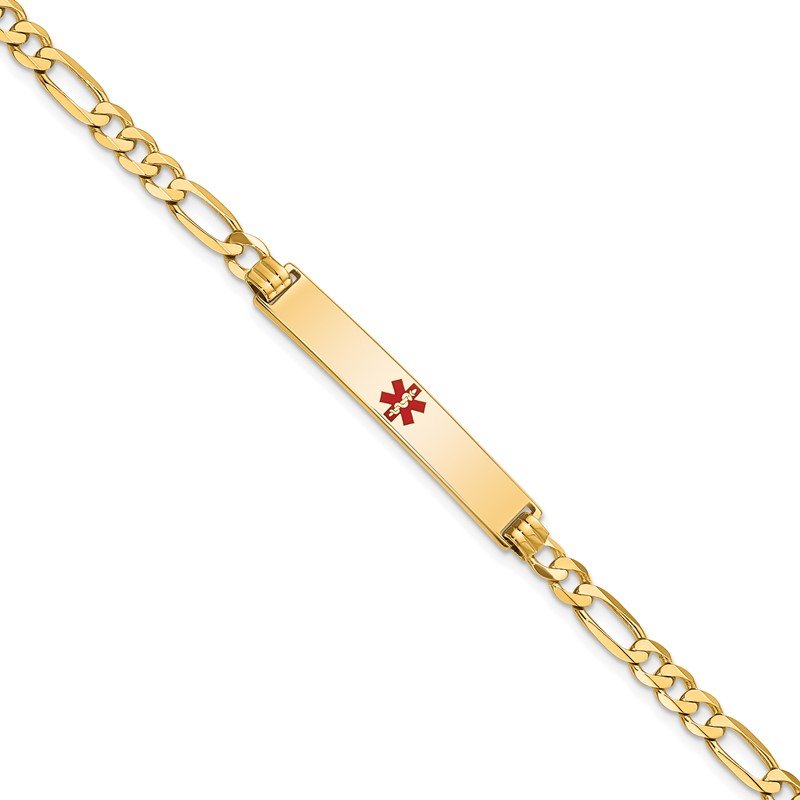 Quality Gold 14K Medical Red Enamel Flat Figaro Link ID Bracelet XM560CR