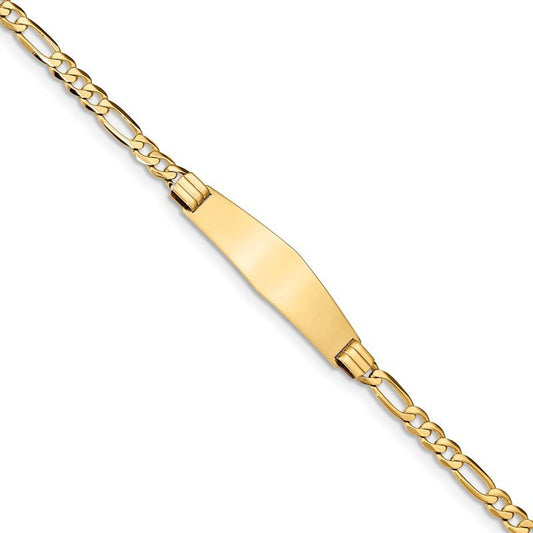 Quality Gold 14k Figaro Soft Diamond Shape ID Bracelet FIG110IDC