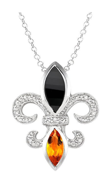 Parkplace Jewelers Silver Fleur De Lis Gemstone & Diamond Pendant 88599PPSSOXCTSLPD