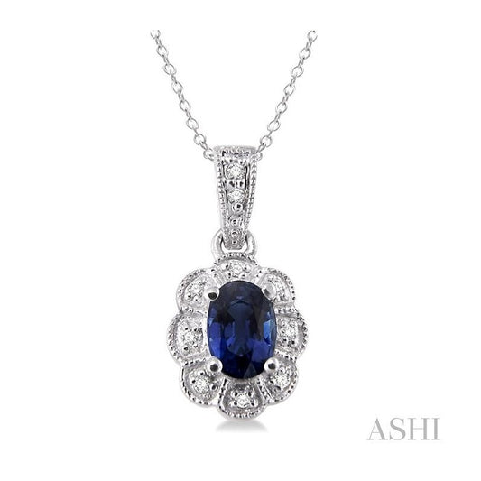 ASHI Silver Oval Shape Gemstone & Halo Diamond Pendant 88349PPSSSPSLPD