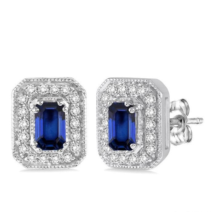 Parkplace Jewelers Emerald Shape Gemstone & Halo Diamond Earrings 58456PPFNERSPWG