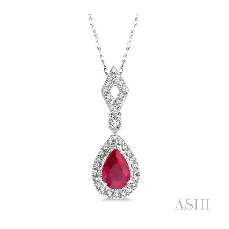 ASHI Pear Shape Gemstone & Halo Diamond Pendant 58578PPTSPDRBWG