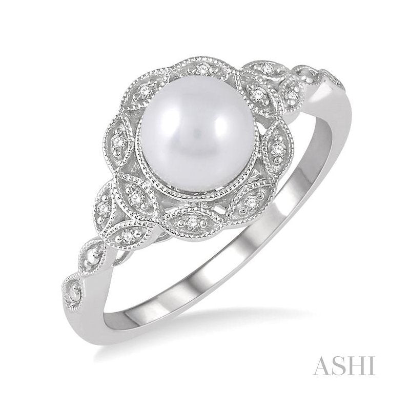 ASHI Silver Pearl & Diamond Ring 88319PPSSSLRG