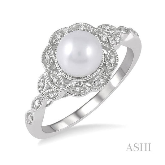 ASHI Silver Pearl & Diamond Ring 88319PPSSSLRG