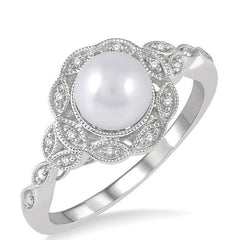 Parkplace Jewelers Silver Pearl & Diamond Ring 88319PPSSSLRG