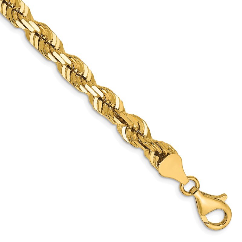 Quality Gold 14K 9 inch 6.5mm Diamond-cut Rope with Fancy Lobster Clasp Chain 045L