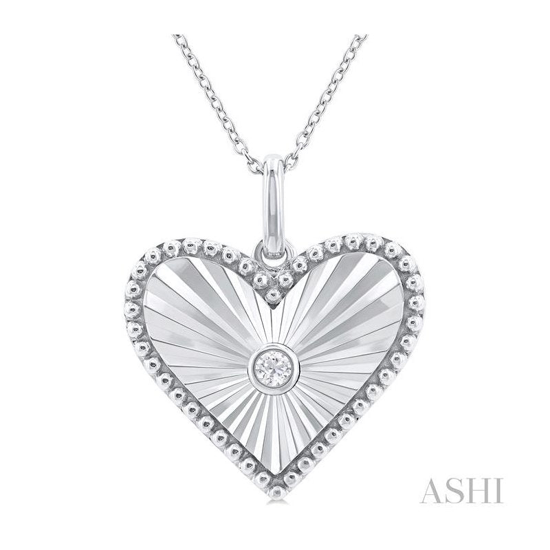 ASHI Silver Heart Shape Fluted Medallion Diamond Pendant 84209PPSGSLPD-HRT