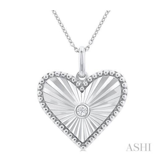 ASHI Silver Heart Shape Fluted Medallion Diamond Pendant 84209PPSGSLPD-HRT