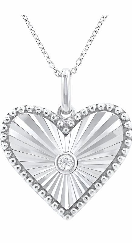 Parkplace Jewelers Silver Heart Shape Fluted Medallion Diamond Pendant 84209PPSGSLPD-HRT