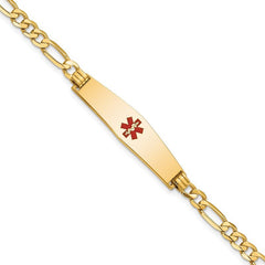 Quality Gold 14K Medical Soft Diamond Shape Red Enamel Flat Figaro Link ID Bracelet XM560CC