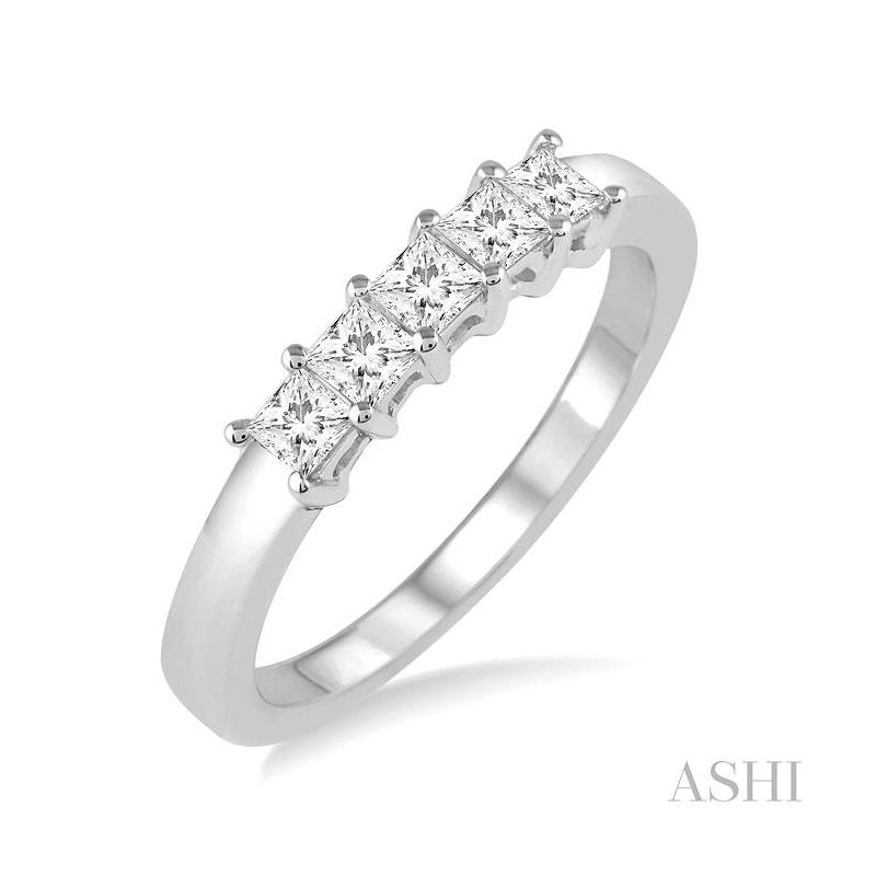 ASHI Princess Shape 5 Stone Diamond Wedding Band 35173PPFHWG