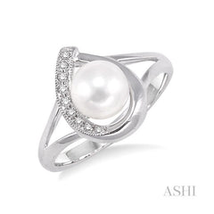 ASHI Silver Pearl & Diamond Ring 88329PPSSSLRG