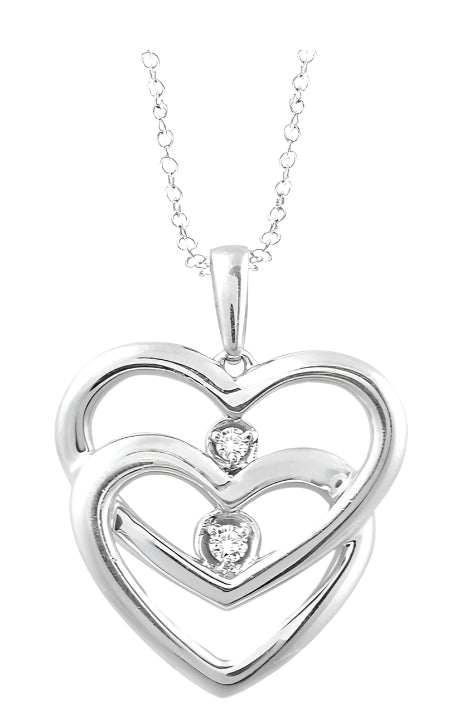 Parkplace Jewelers Silver Twin Heart Shape Diamond Fashion Pendant 86469PPSXSLPD