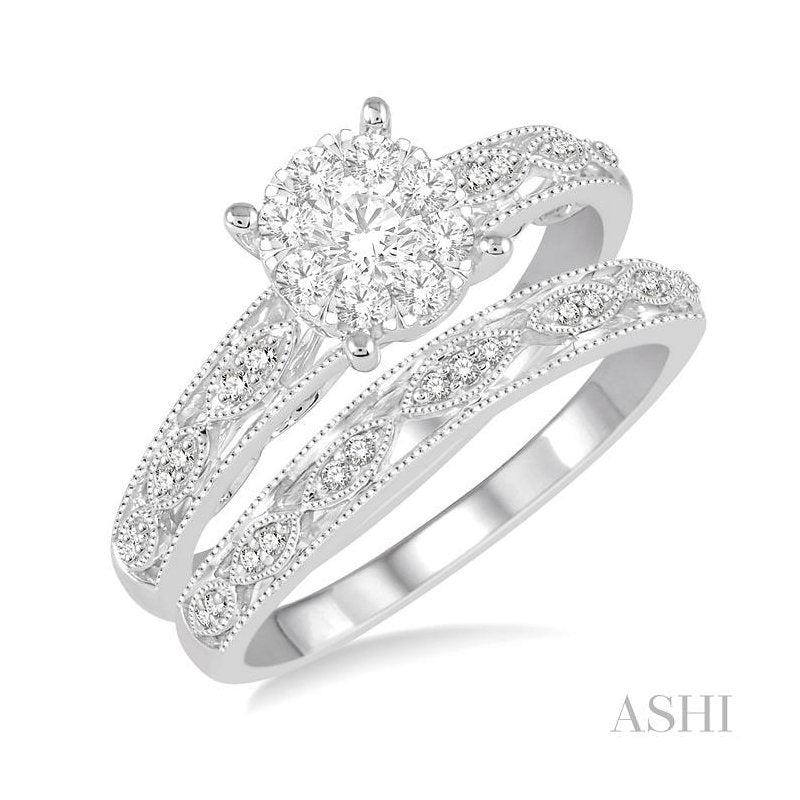 ASHI Round Shape Lovebright Diamond Wedding Set 158C4PPFVWG-WS