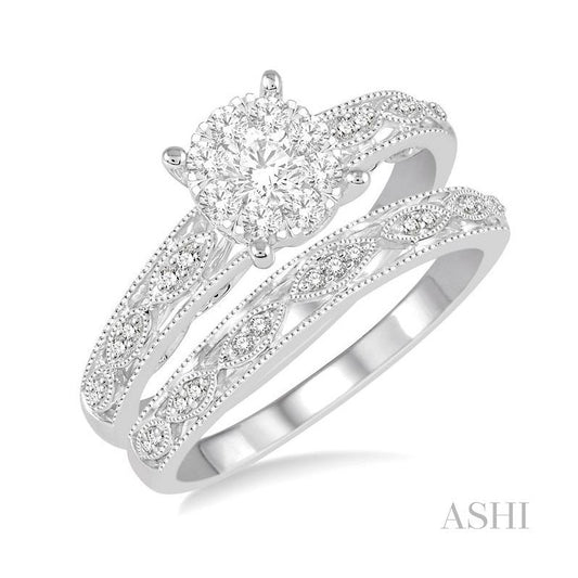 ASHI Round Shape Lovebright Diamond Wedding Set 158C4PPFVWG-WS