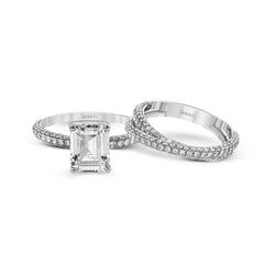 Emerald-cut Criss-cross Engagement Ring & Matching Wedding Band in 18k Gold with Diamonds MR1577-EM WHITE 18K SET