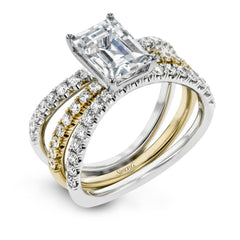 Emerald-cut Engagement Ring & Matching Wedding Band in 18k Gold with Diamonds LR1083-EM WHITE 18K SET