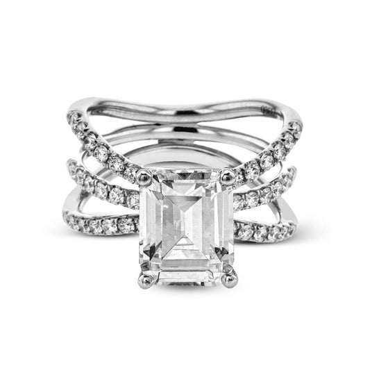 Emerald-cut Engagement Ring & Matching Wedding Band in 18k Gold with Diamonds LR1083-EM WHITE 18K SET