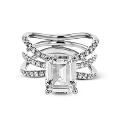 Emerald-cut Engagement Ring & Matching Wedding Band in 18k Gold with Diamonds LR1083-EM WHITE 18K SET